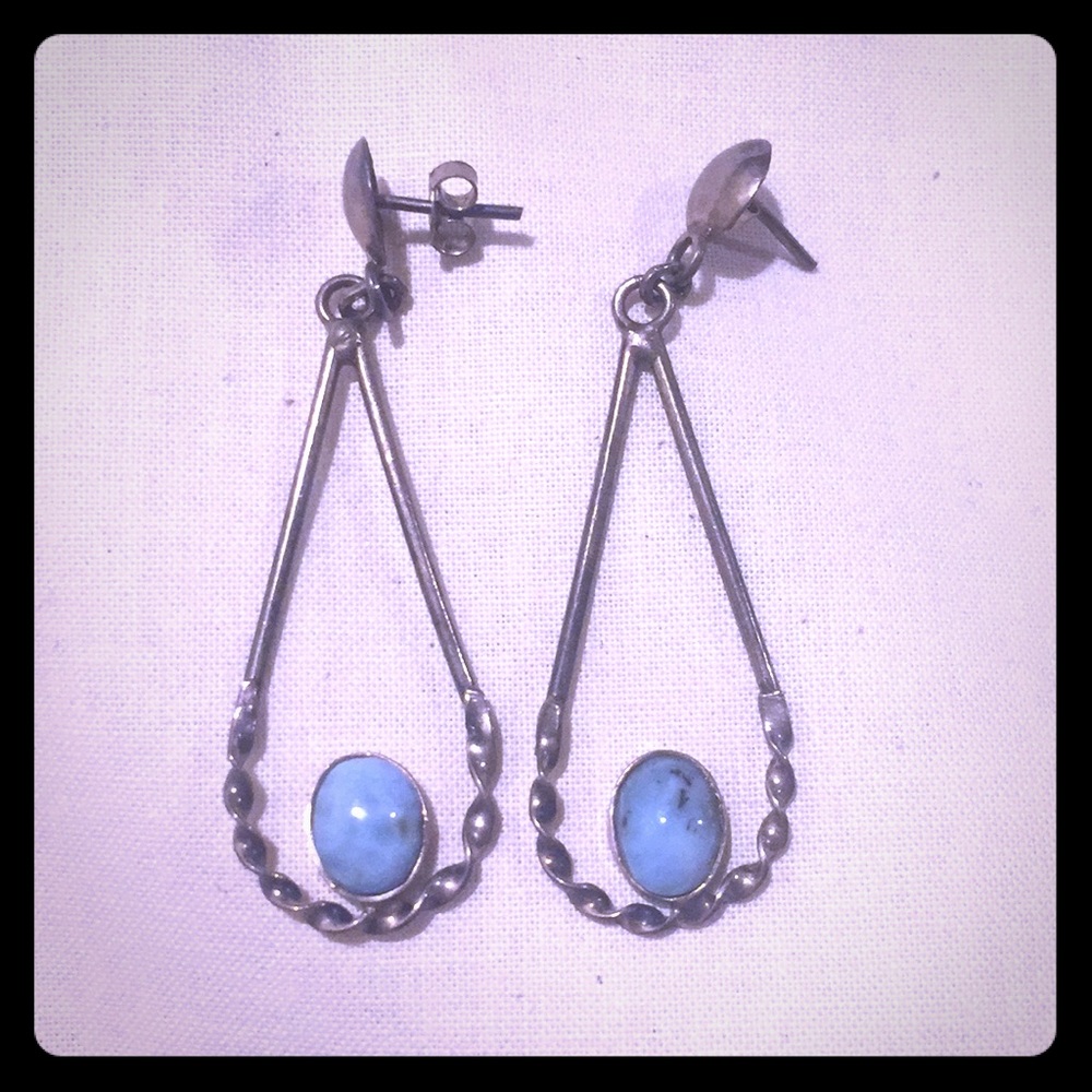 Teardrop LARIMAR Earrings Natural Sterling Silver